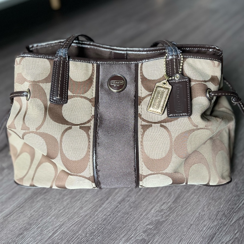 Coach Black Tan Monogrammed Shoulder Bag